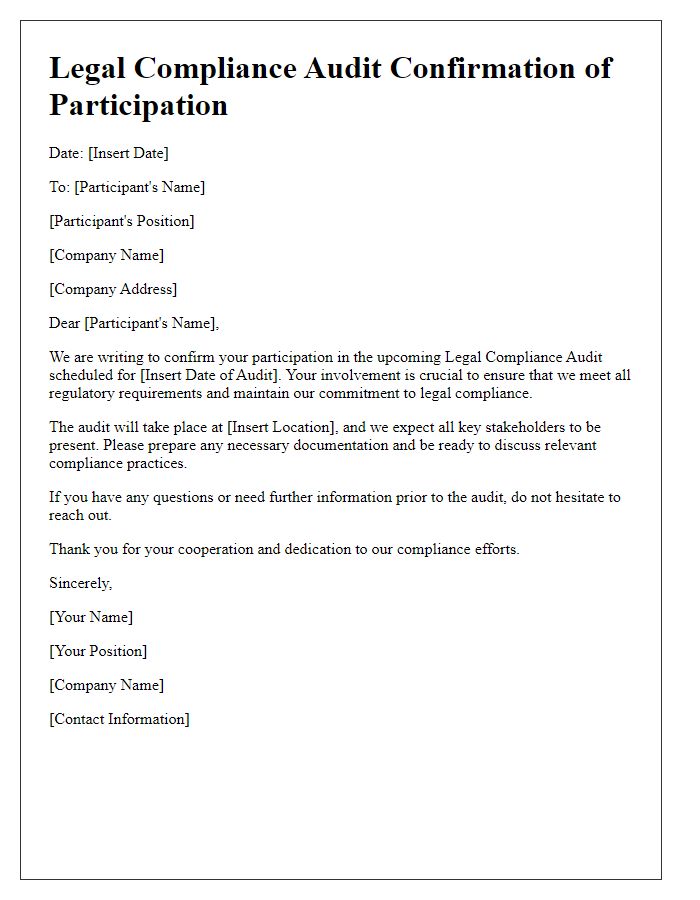 Letter template of legal compliance audit confirmation of participation