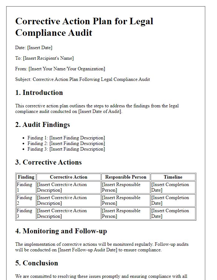 Letter template of legal compliance audit corrective action plan