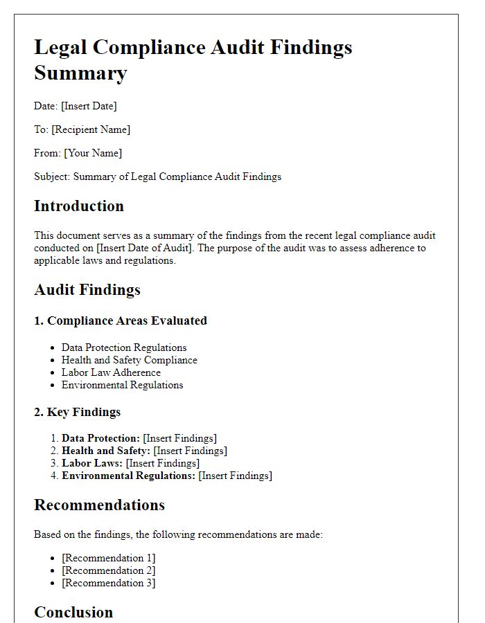 Letter template of legal compliance audit findings summary