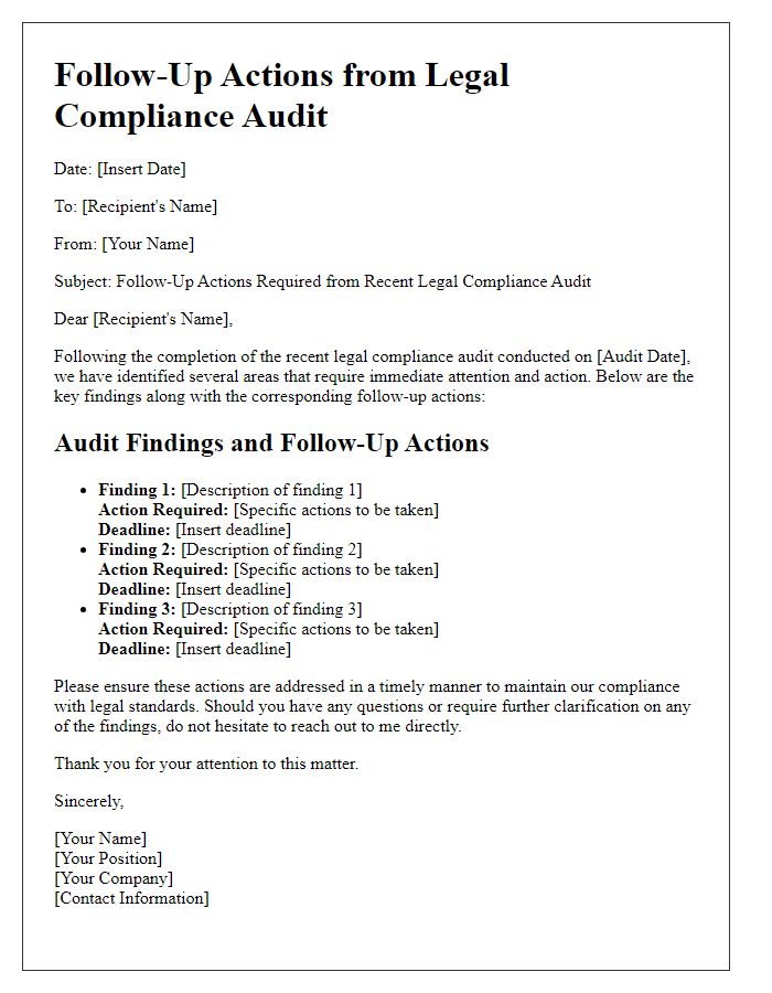 Letter template of legal compliance audit follow-up actions