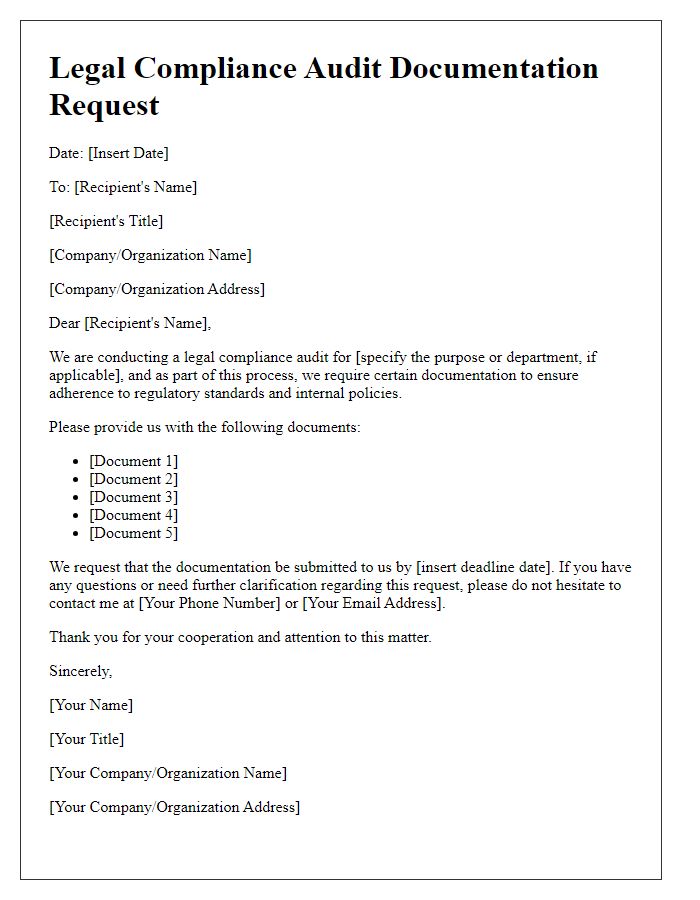 Letter template of legal compliance audit request for documentation