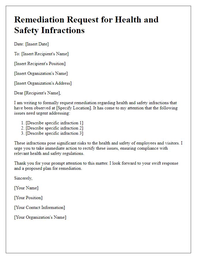 Letter template of remediation request for health and safety infractions