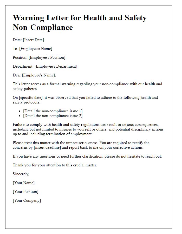 Letter template of warning for health and safety non-compliance