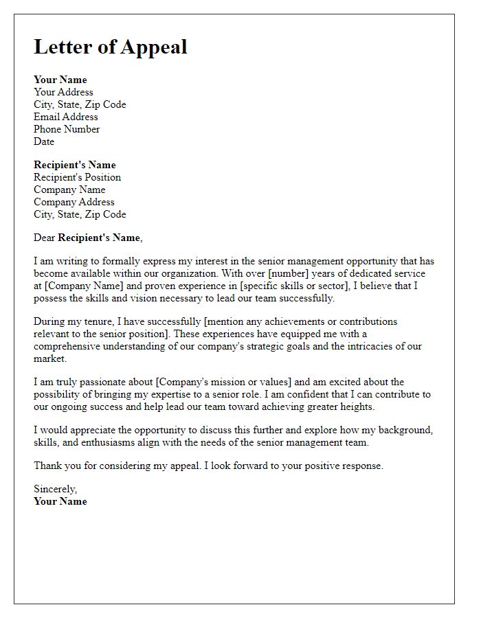 Letter template of appeal for senior management opportunity