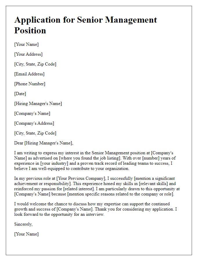 Letter template of application for senior management role