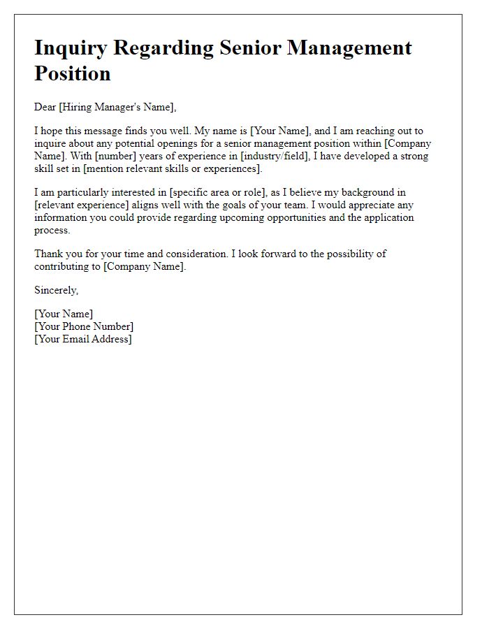 Letter template of inquiry for senior management job opening