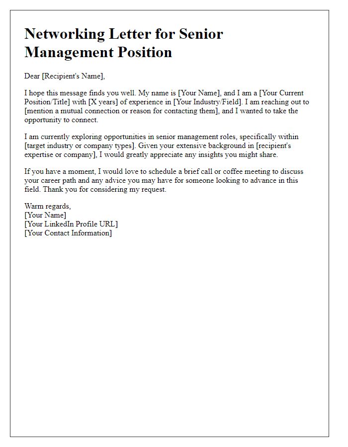 Letter template of networking for senior management positions