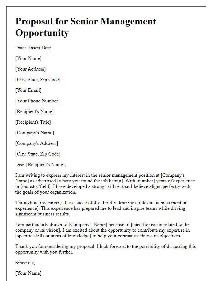 Letter template of proposal for a senior management opportunity