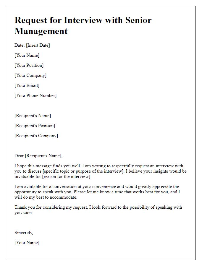 Letter template of request for senior management interview