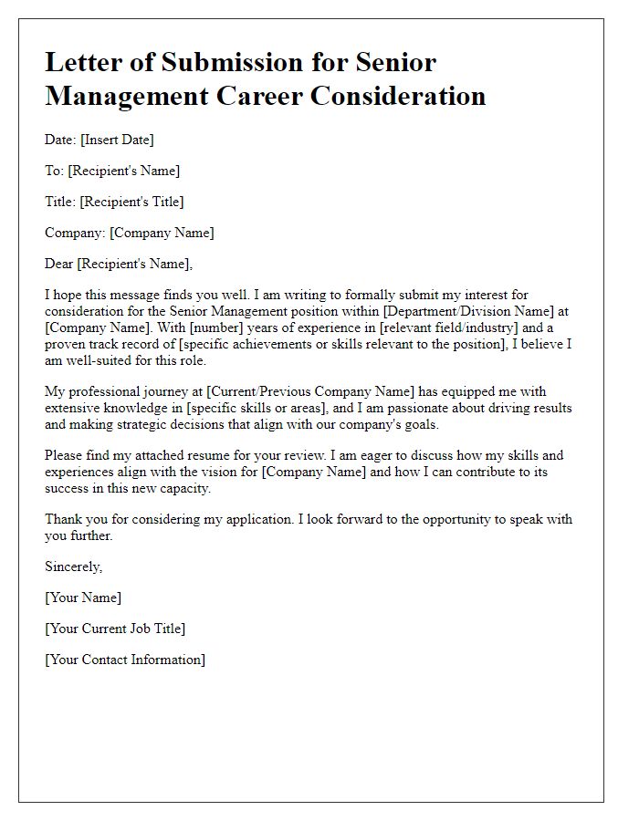 Letter template of submission for senior management career consideration