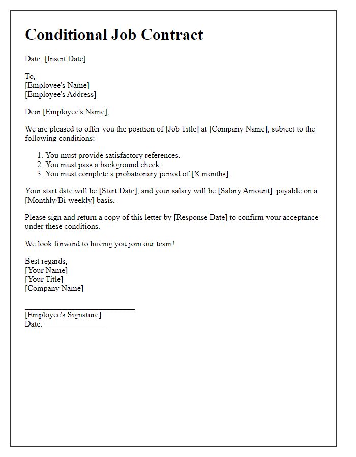 Letter template of conditional job contract