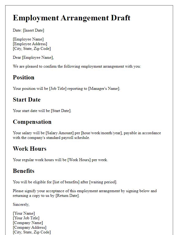 Letter template of employment arrangement draft