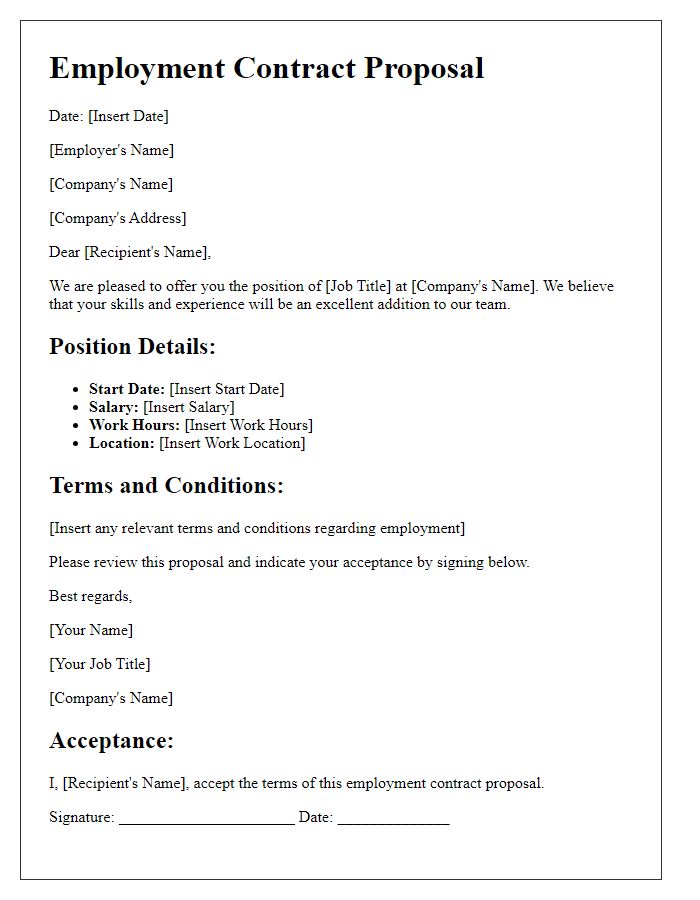 Letter template of employment contract proposal