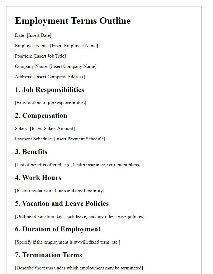 Letter template of employment terms outline