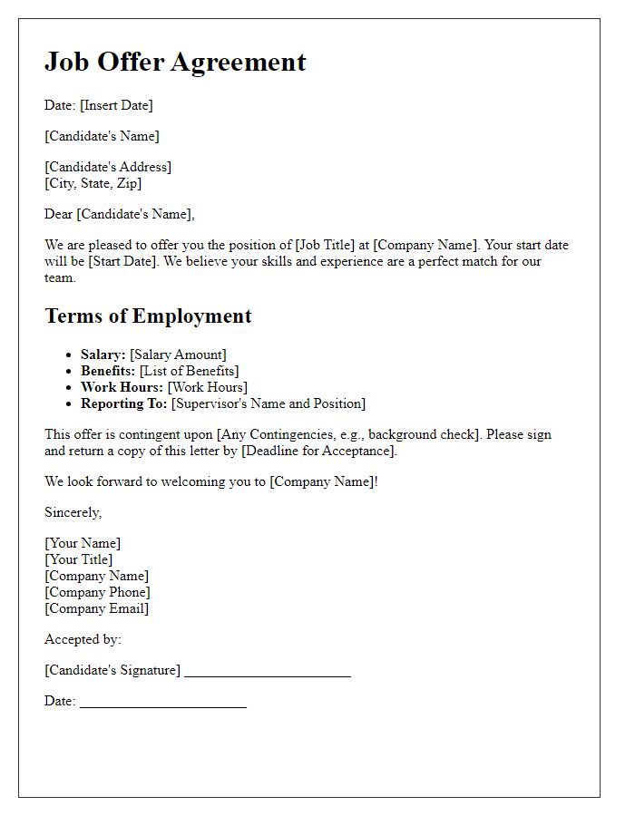 Letter template of job offer agreement