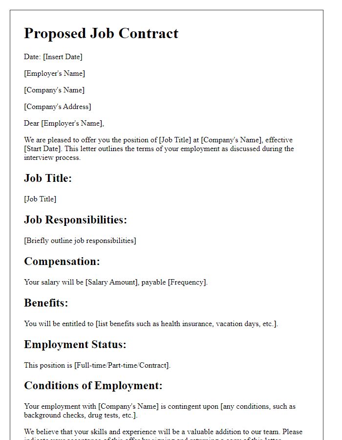 Letter template of proposed job contract