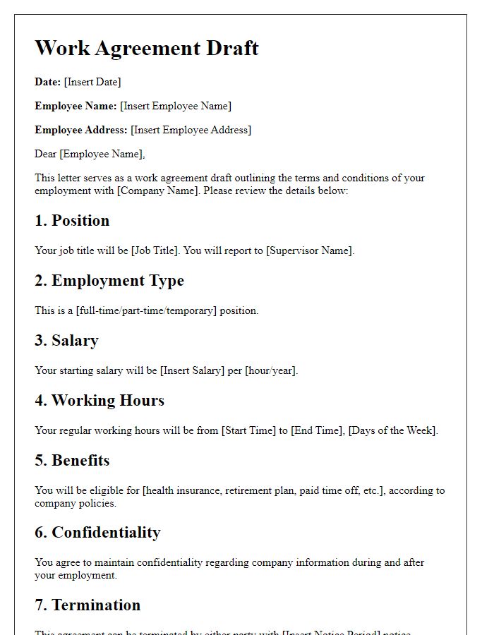 Letter template of work agreement draft