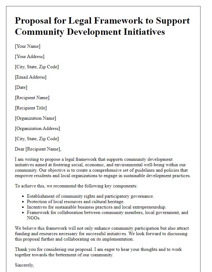 Letter template of legal framework proposal for community development initiatives.