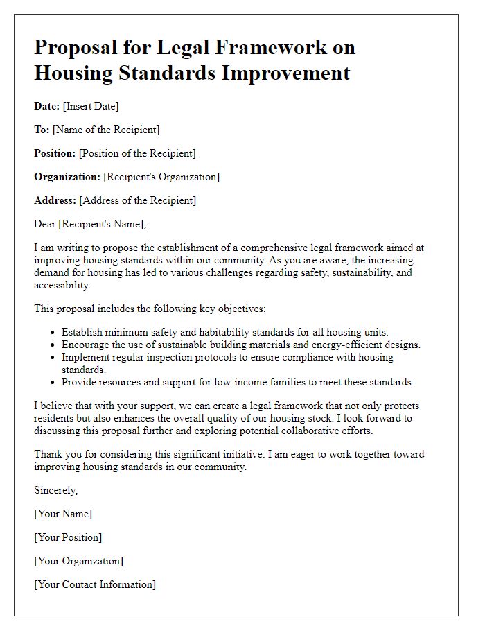 Letter template of legal framework proposal for housing standards improvement.