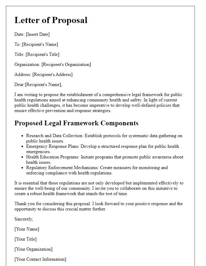 Letter template of legal framework proposal for public health regulations.