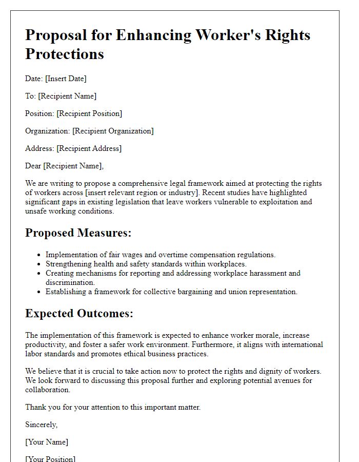 Letter template of legal framework proposal for workers rights protections.