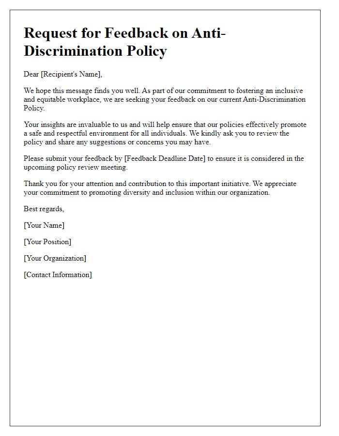 Letter template of anti-discrimination policy feedback request