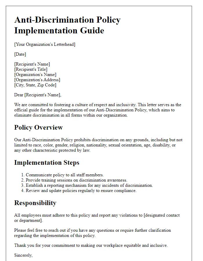 Letter template of anti-discrimination policy implementation guide