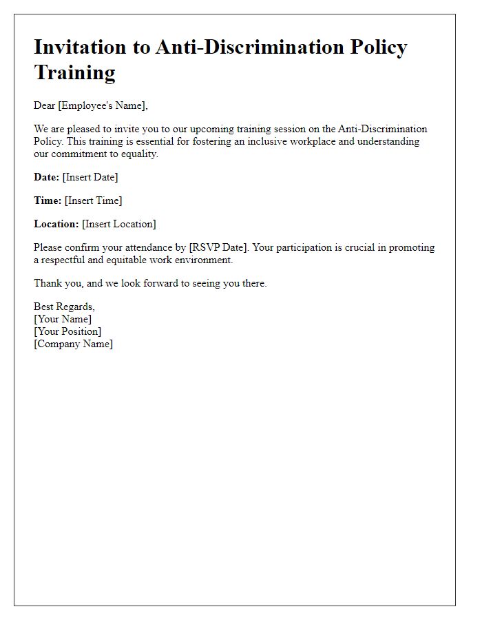 Letter template of anti-discrimination policy training invitation