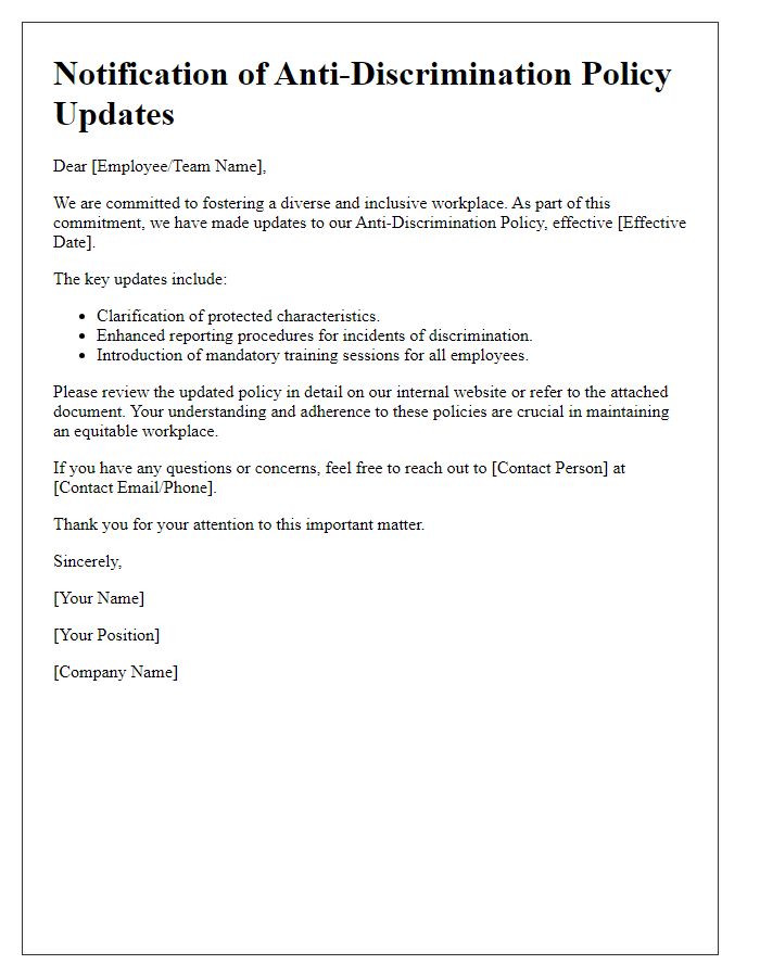 Letter template of anti-discrimination policy updates notification