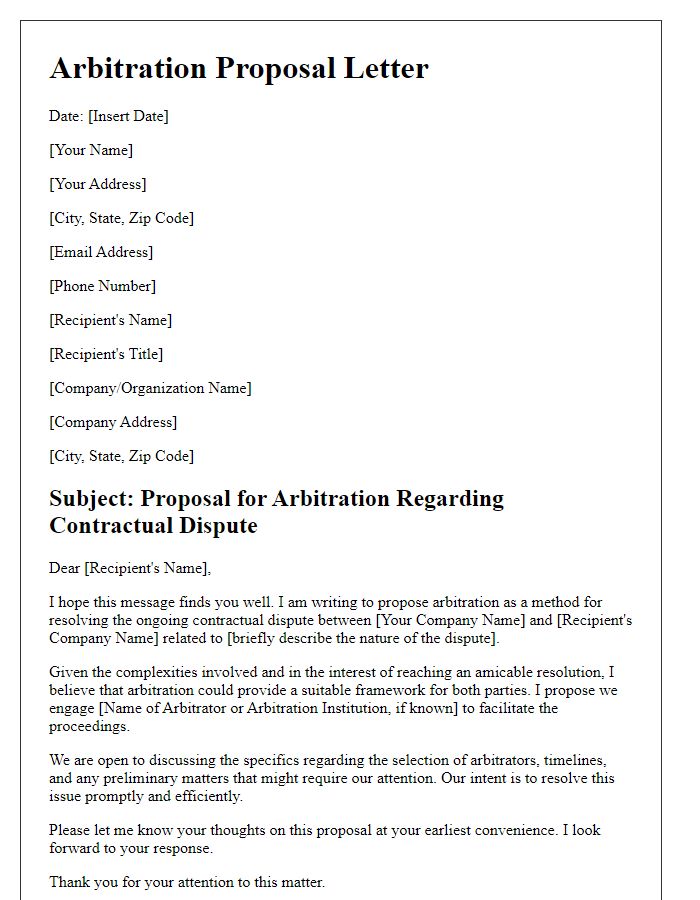 Letter template of Arbitration Proposal for Contractual Disputes