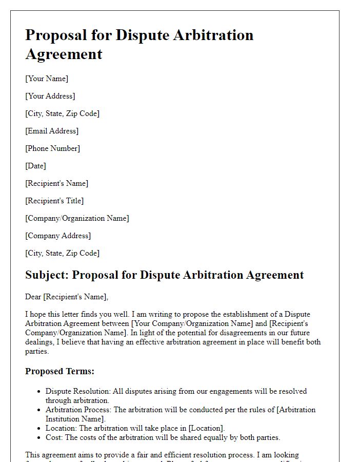 Letter template of Proposal for Dispute Arbitration Agreement