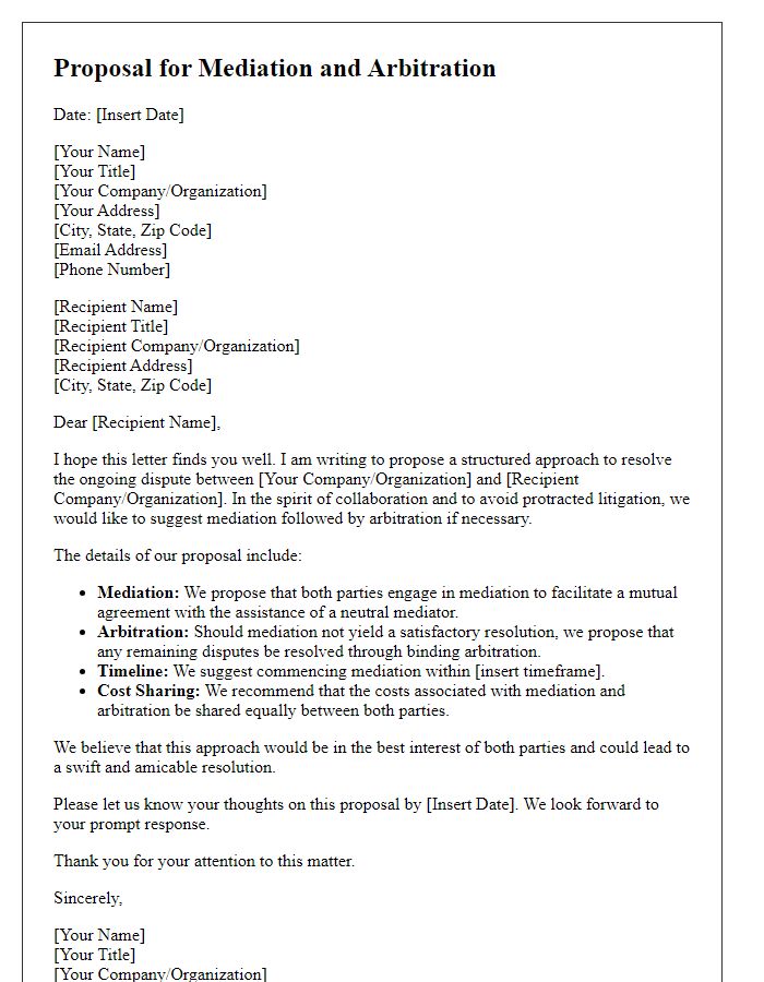 Letter template of Proposal for Mediation and Arbitration in Dispute