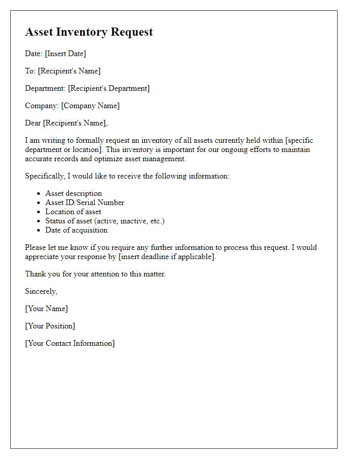 Letter template of asset inventory request