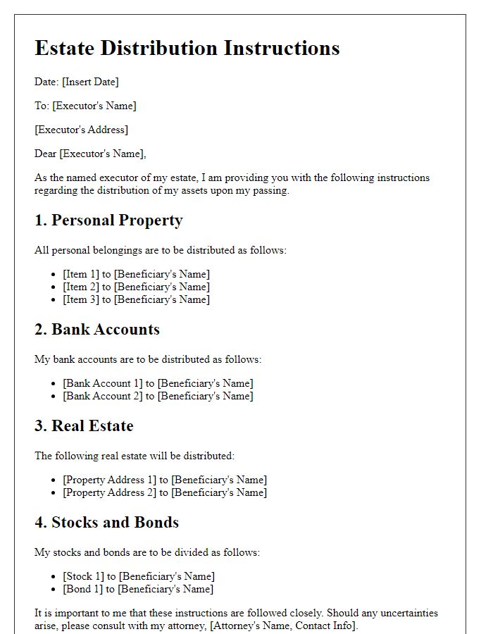 Letter template of estate distribution instructions