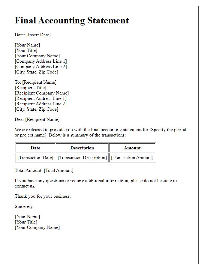 Letter template of final accounting statement