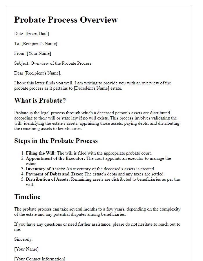 Letter template of probate process overview