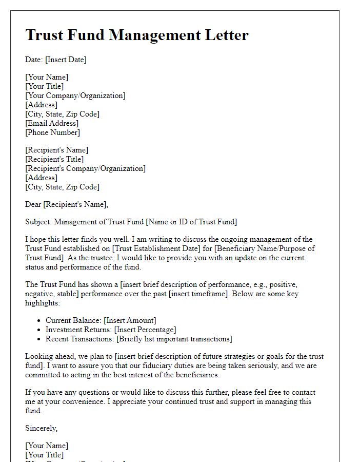 Letter template of trust fund management