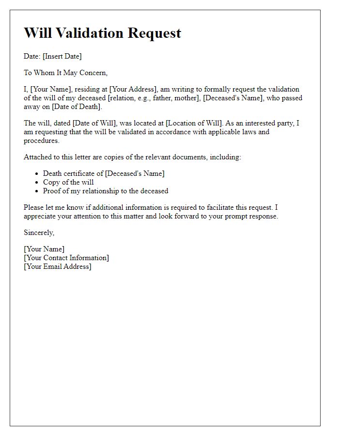 Letter template of will validation request