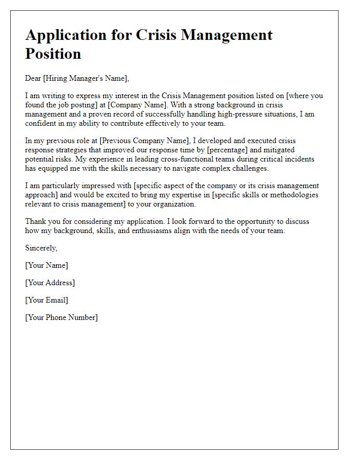 Letter template of job candidate letter for crisis management opportunities