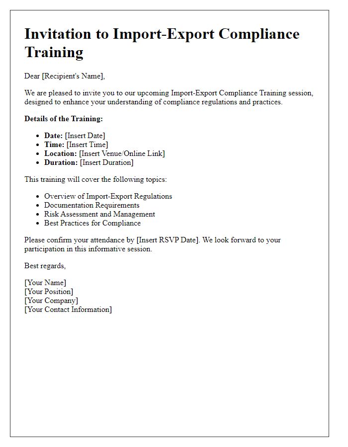 Letter template of import-export compliance training invitation