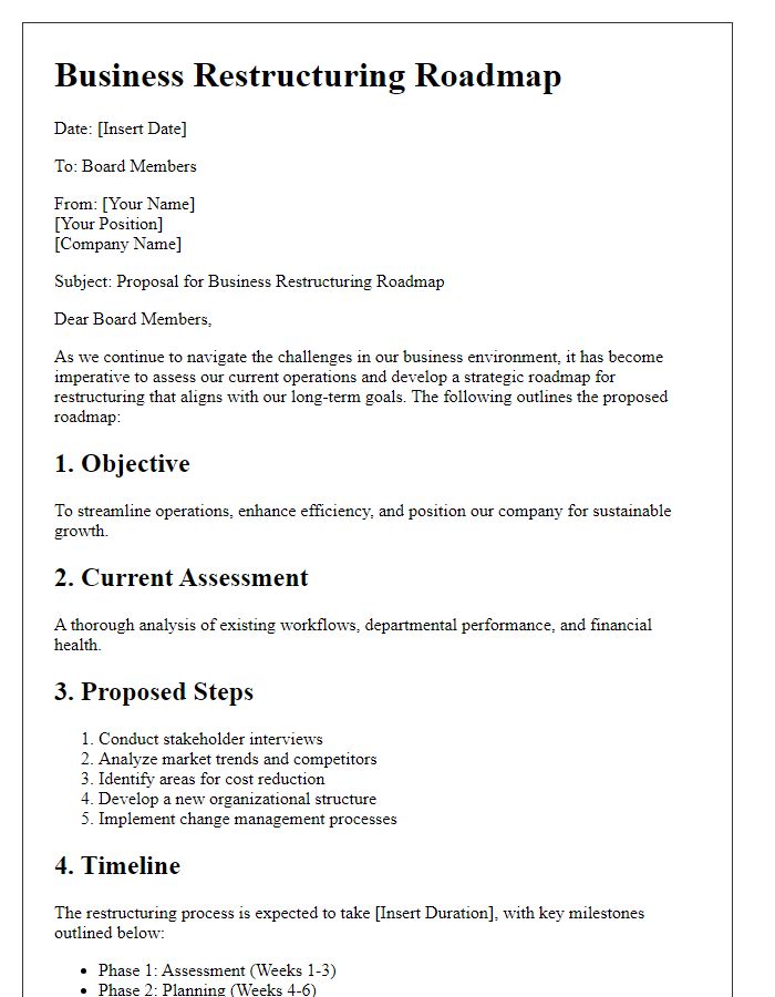 Letter template of business restructuring roadmap for board members