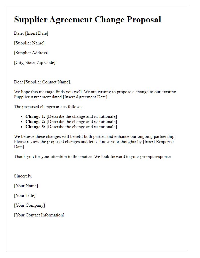 Letter template of Supplier Agreement Change Proposal