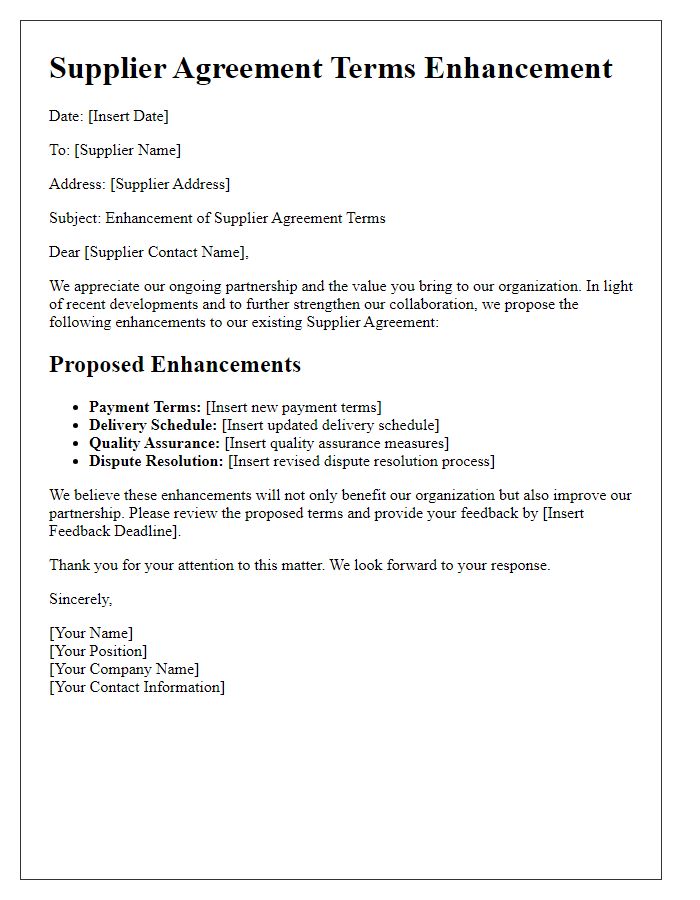 Letter template of Supplier Agreement Terms Enhancement