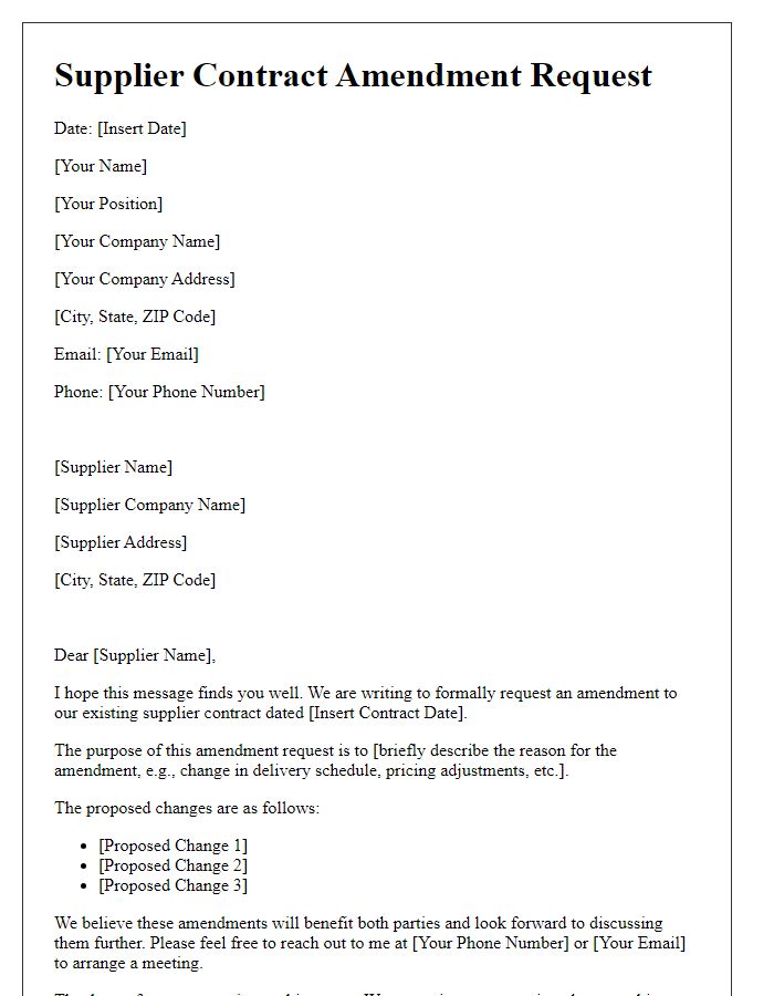 Letter template of Supplier Contract Amendment Request