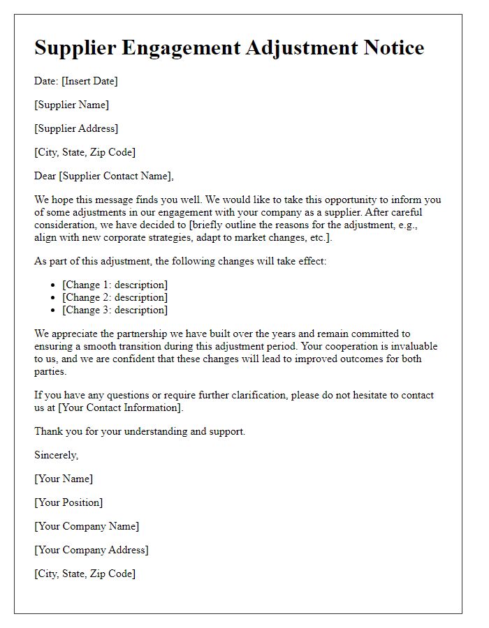 Letter template of Supplier Engagement Adjustment