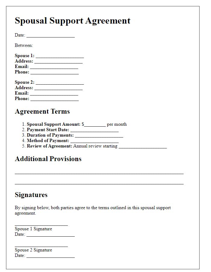 Letter template of spousal support agreement post-dissolution.