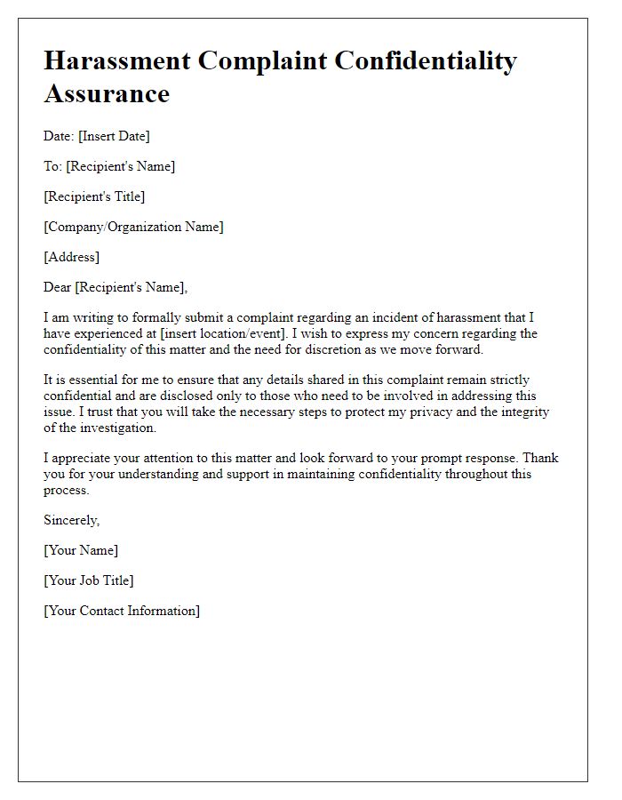 Letter template of harassment complaint confidentiality assurance