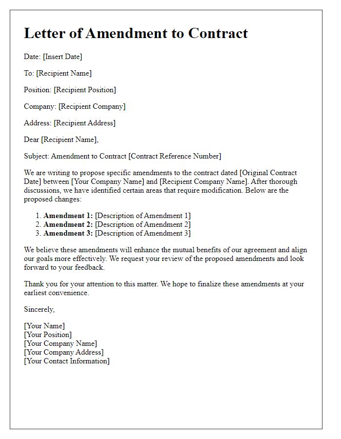 Letter template of international contract negotiation amendments.