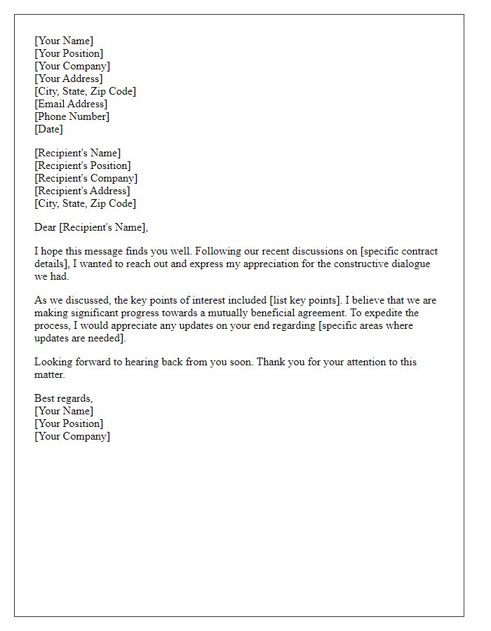 Letter template of international contract negotiation follow-up.