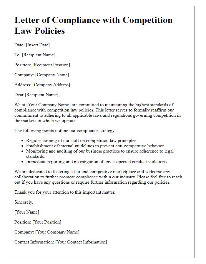 Letter template of compliance with competition law policies